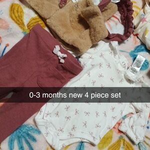 Baby 4-Piece Set with Bow Print Onesie and Pants
